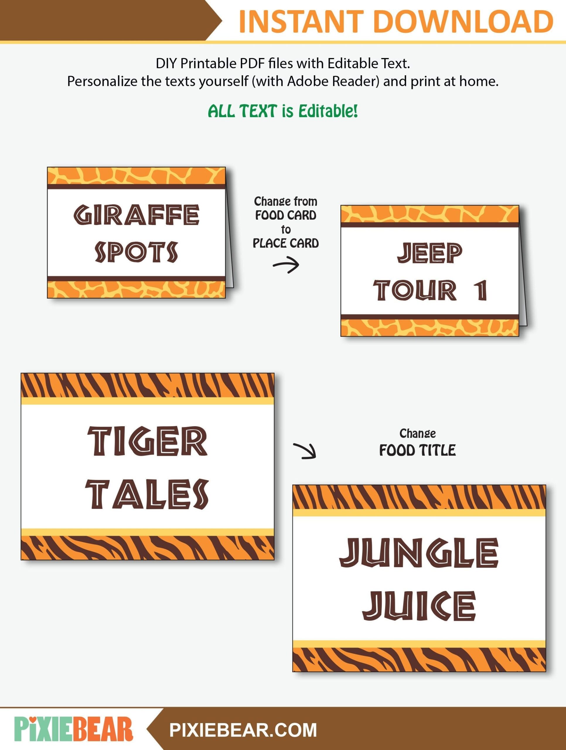 Safari Food Labels Printable Safari Party Food Tent Cards For A Worksheets Library
