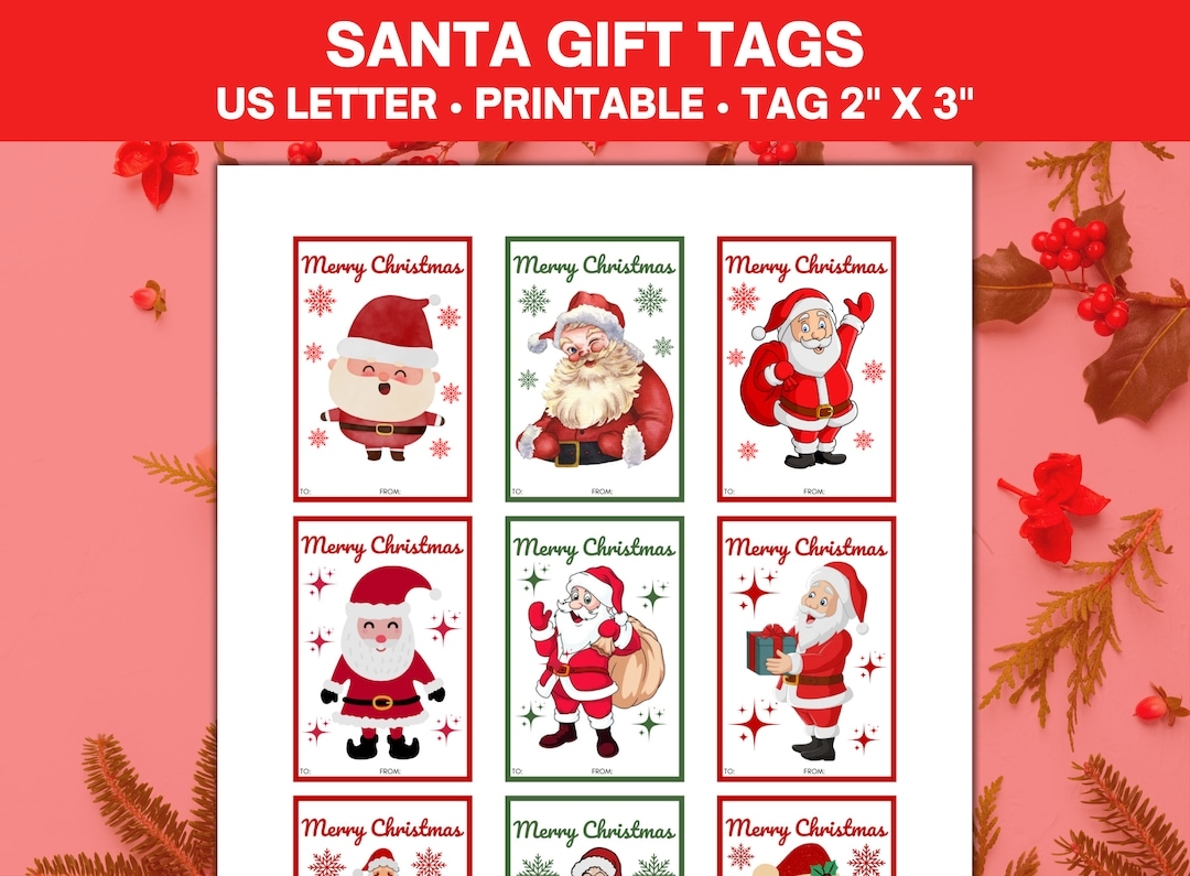 Santa Gift Tags Printable Christmas Gift Tags Merry Christmas Tags Gift Tag Pdf Christmas Etsy