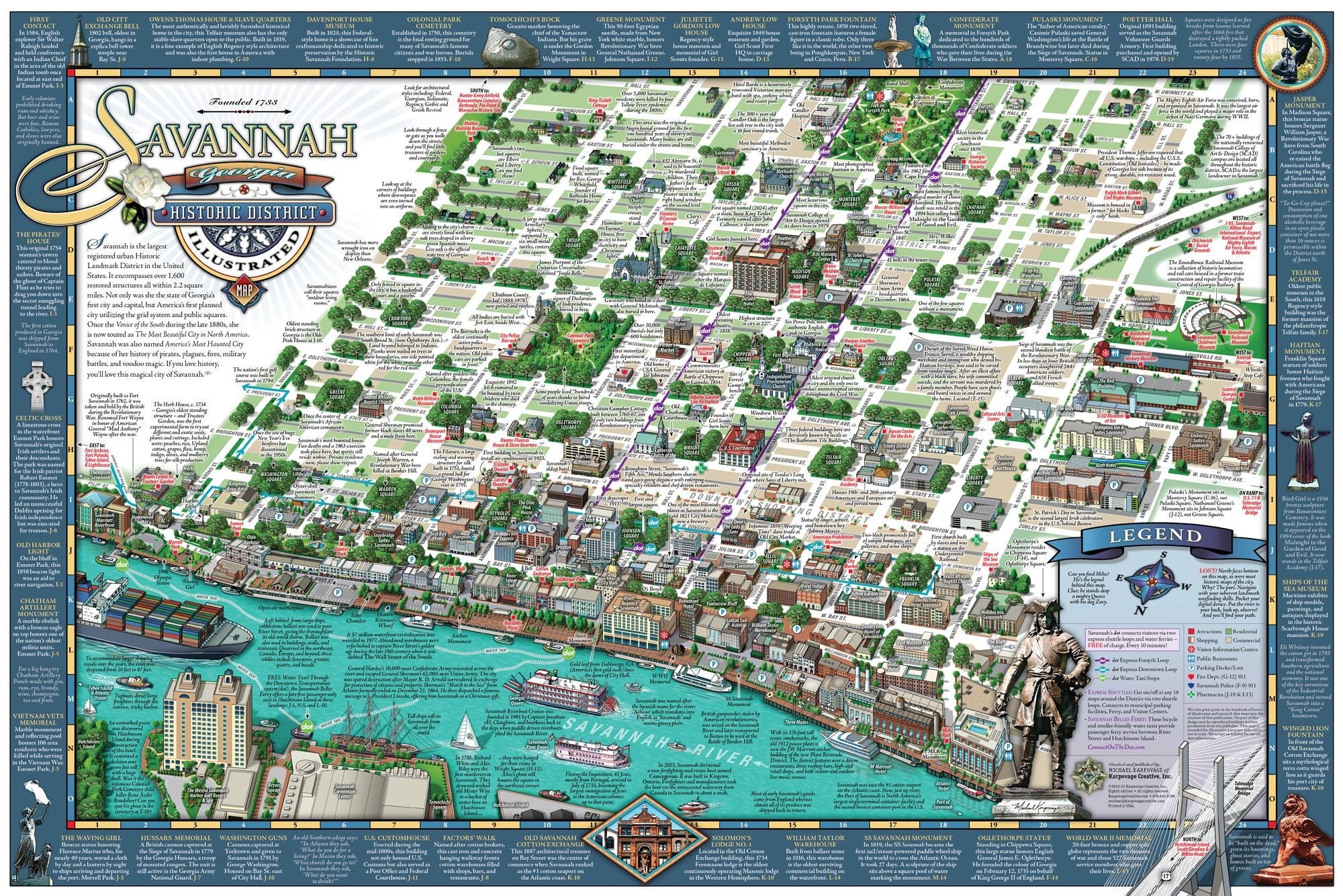 Savannah Historic District Illustrated Map folded Etsy