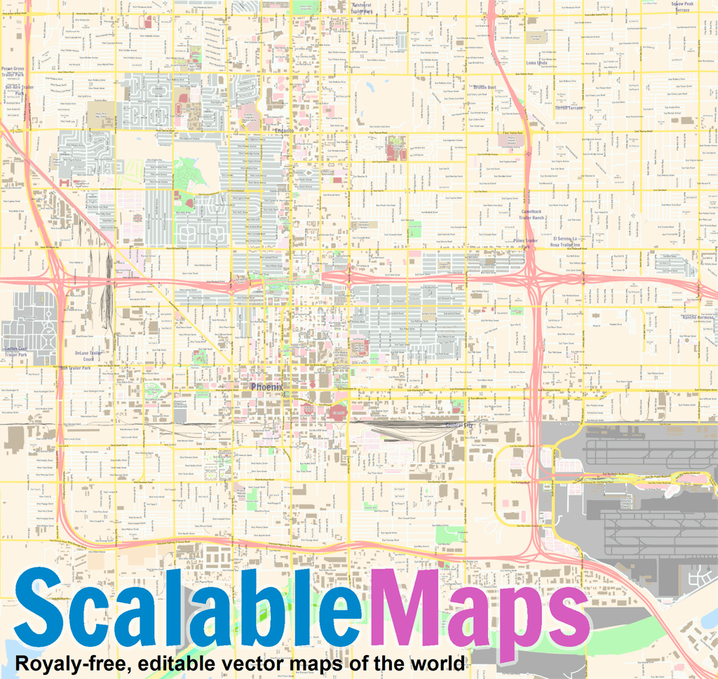 ScalableMaps Vector Map Of Phoenix center colorful City Map Theme 