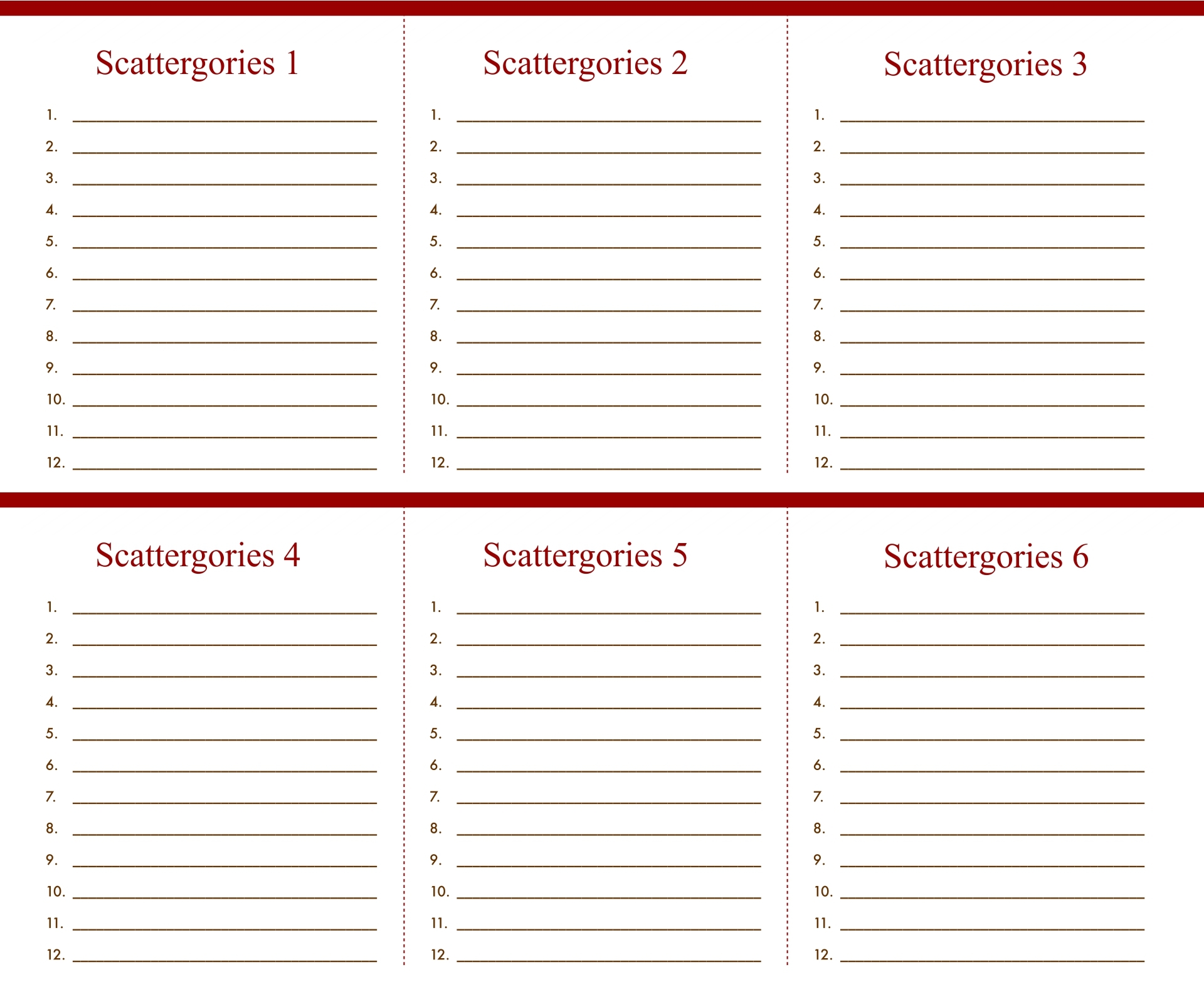 Free Printable Scattergories Answer Sheets