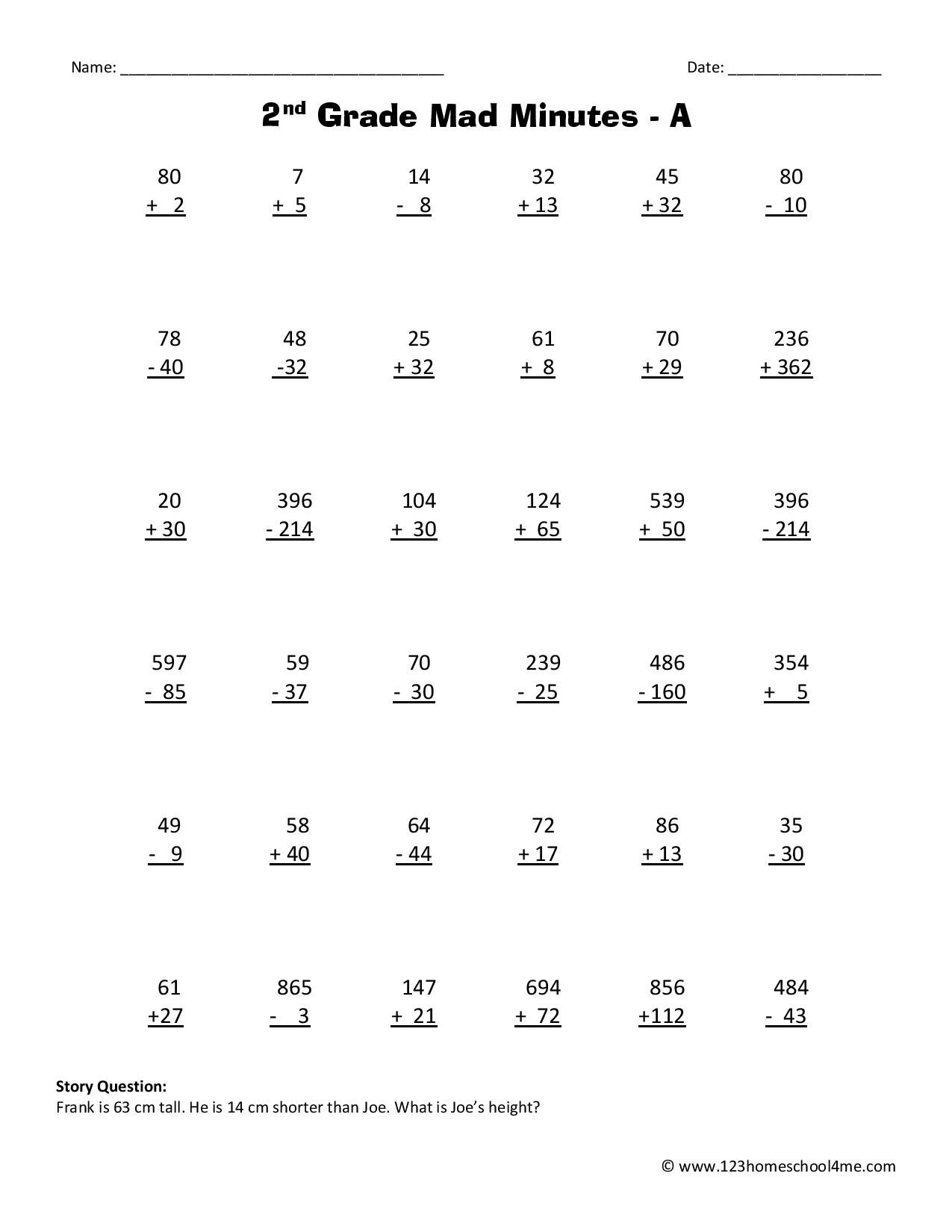 2Nd Grade Math Worksheets Printable