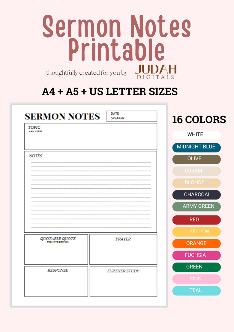 Sermon Notes Printable Church Preaching Note Taking Sheet Printable Sermon Notes Journal Binder Inserts Judahdigitals s Ko fi Shop