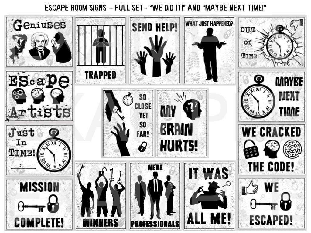 Set Of 16 Escape Room Signs JPG Full Set Of Photo Opp we Did It escaped In Time And maybe Next Time didn t Escape In Time Signs Etsy New Zealand
