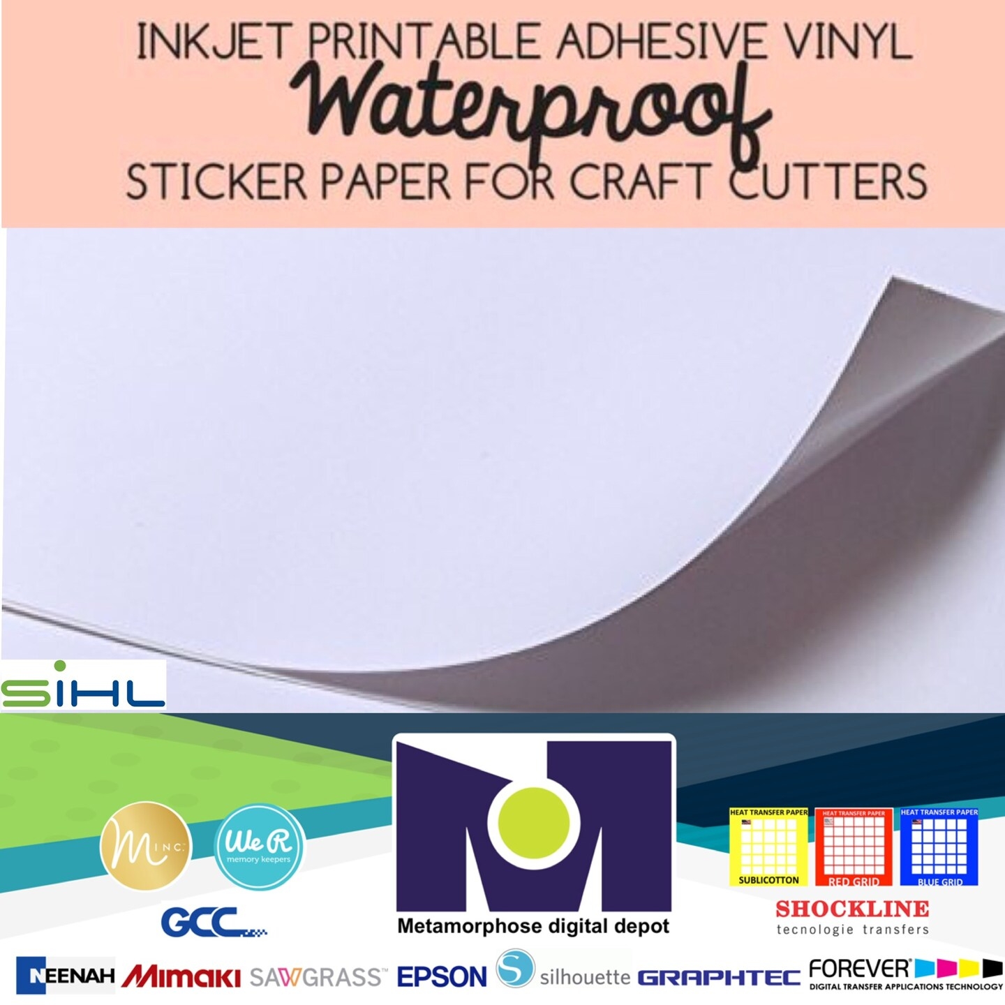 SIHL Inkjet Printable White Vinyl GLOSS 5 Sheets 8 5 x11 Waterproof Michaels