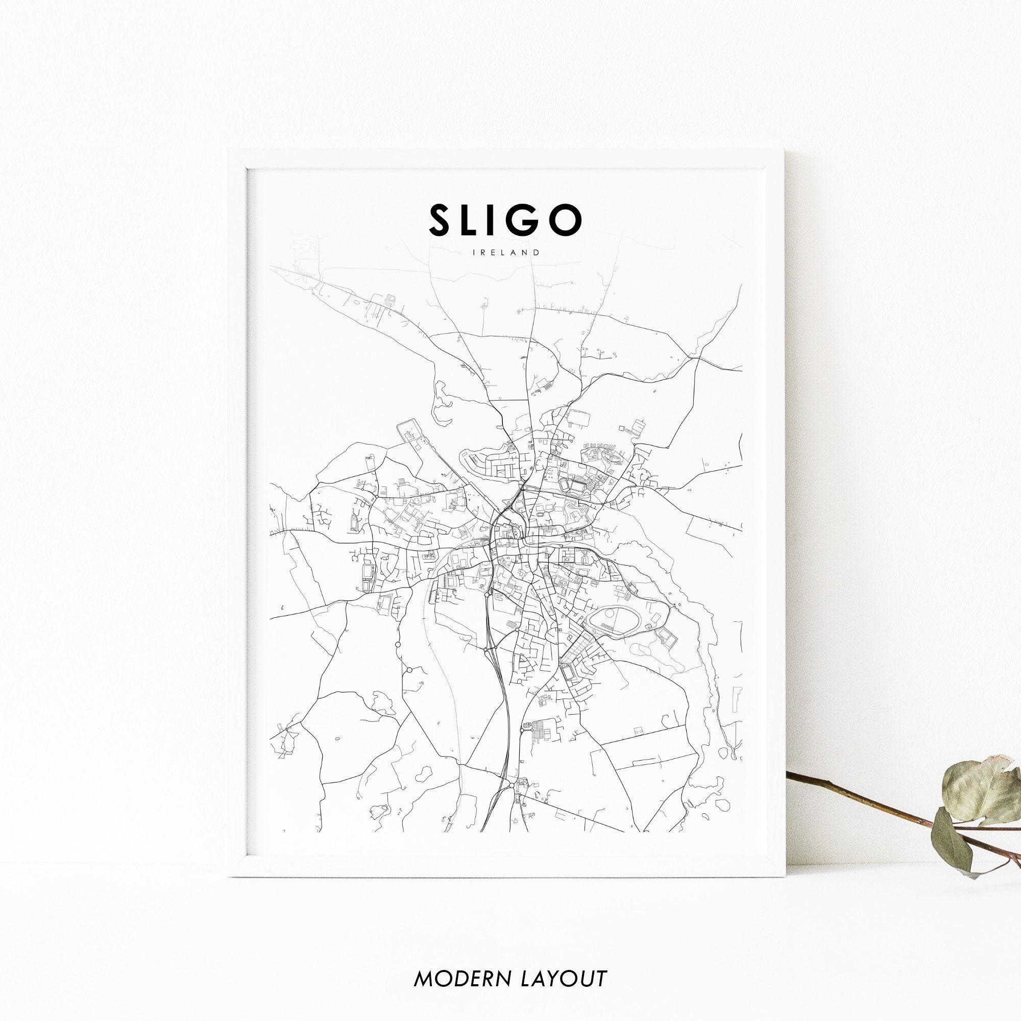 Sligo Ireland Map Print UK Map Art Poster Sligeach Connacht City Street Road Map Print Nursery Room Wall Office Decor Printable Map Etsy