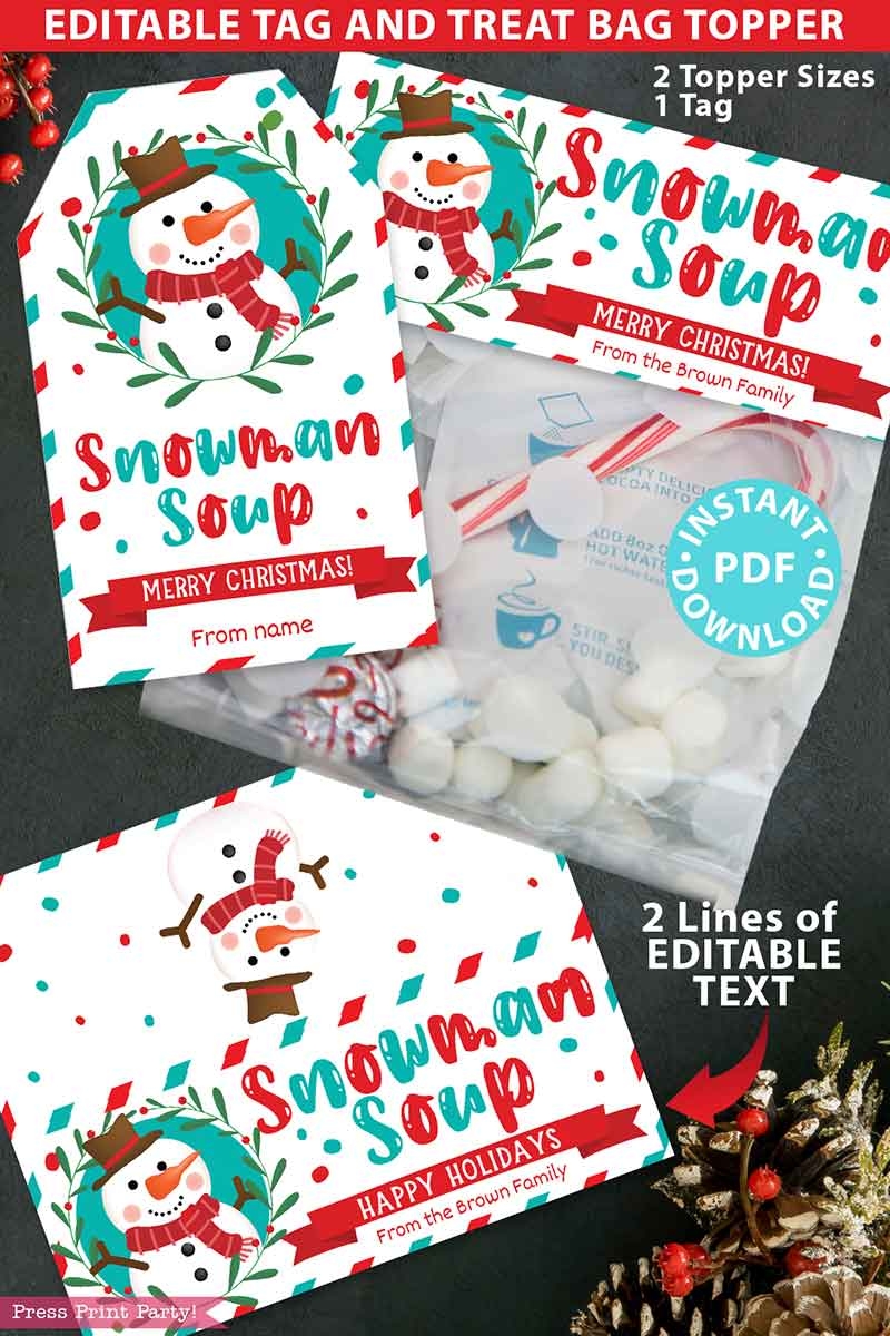 Snowman Soup Christmas Treat Bag Toppers And Tag Press Print Party 