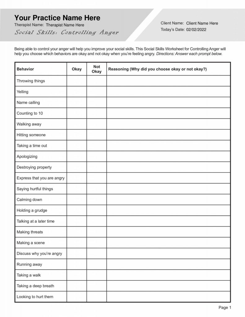 Free Printable Social Skills Worksheets For Adults