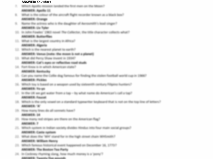 SOLUTION Printable Trivia With Answers Studypool Worksheets Library