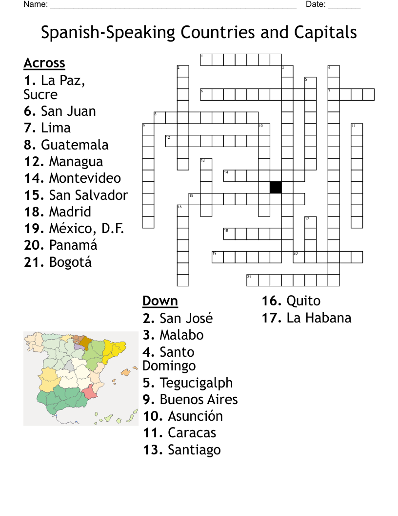 Spanish Speaking Countries And Capitals Worksheet WordMint