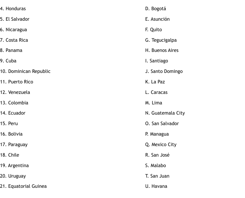 Spanish Speaking Countries And Capitals Worksheet WordMint