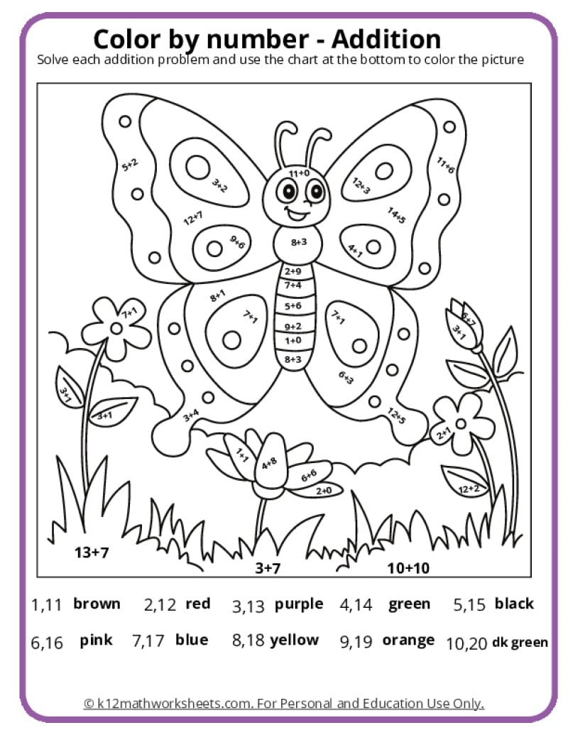 Color By Numbers Printables For Kindergarten