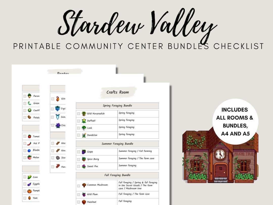 Stardew Valley Checklist Community Center Bundles And Rooms Digital Download A4 And A5 All Bundles And Rooms Included Etsy
