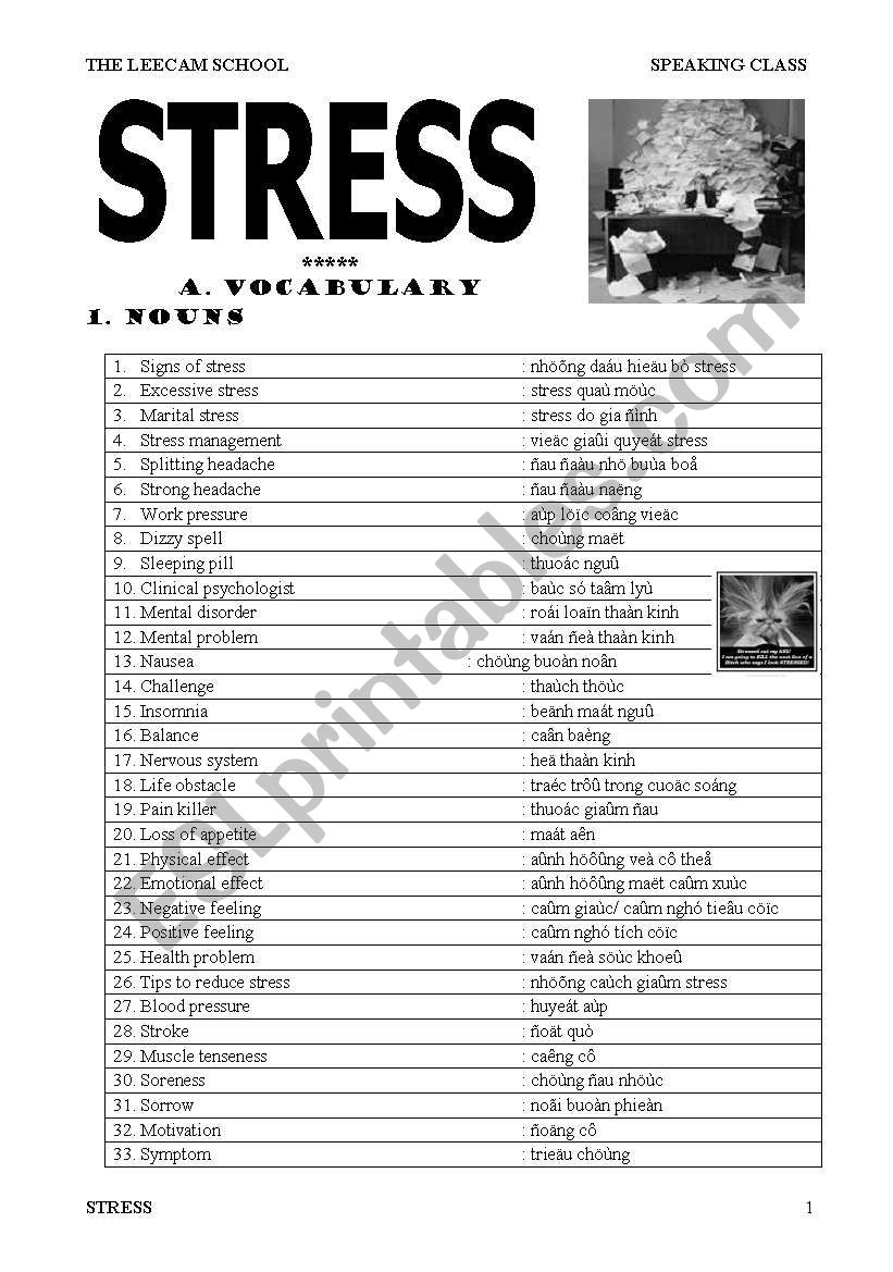 Printable Stress Quiz For Middle School Students