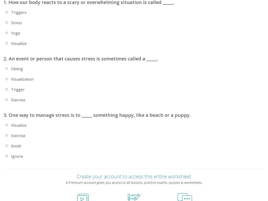 Stress Relief Quiz Worksheet For Kids Study