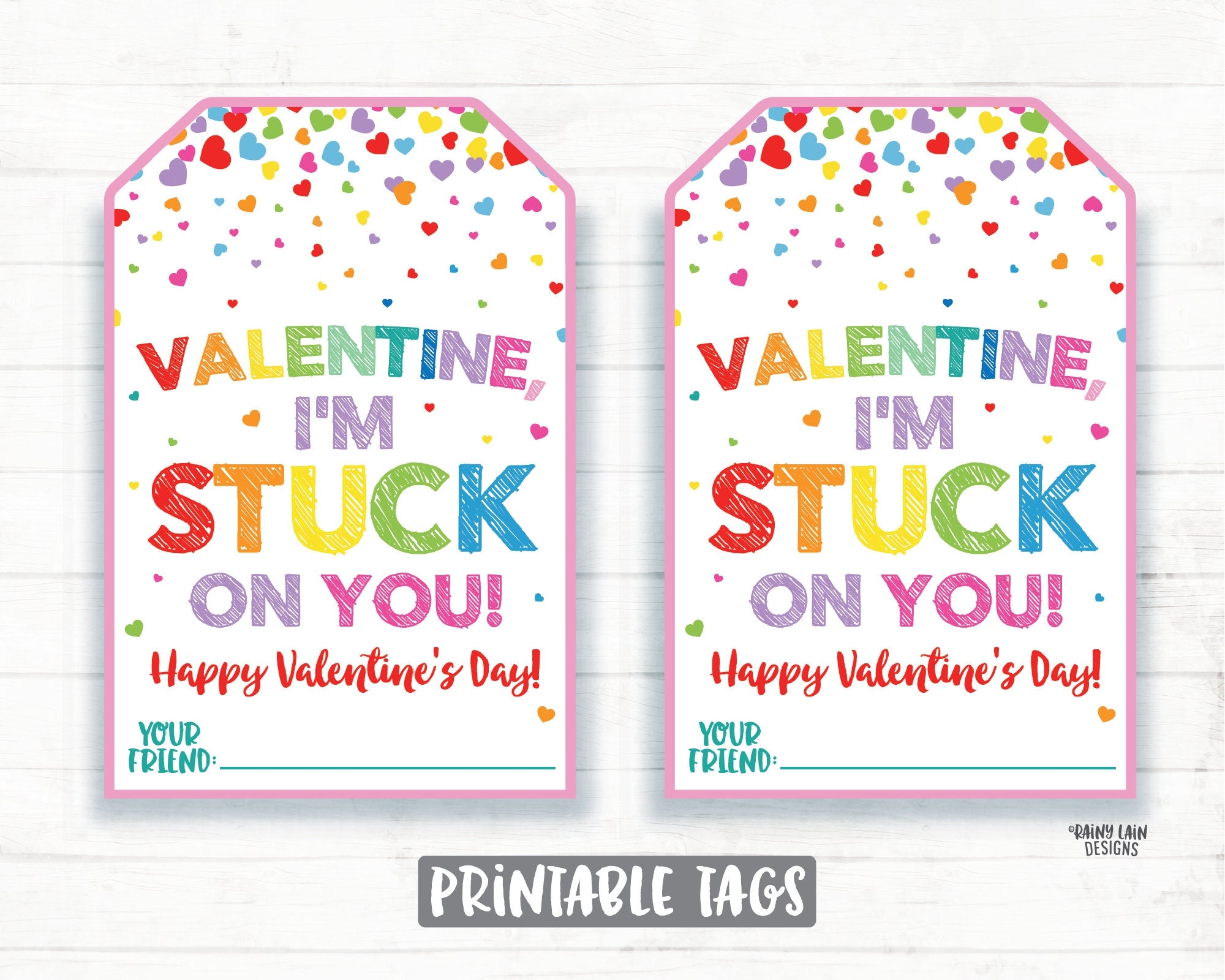Stuck On You Valentine Stickers Valentines Sticky Hand Valentine Sticker Tags Preschool Classroom Printable Kids Non candy Valentine Tag Etsy