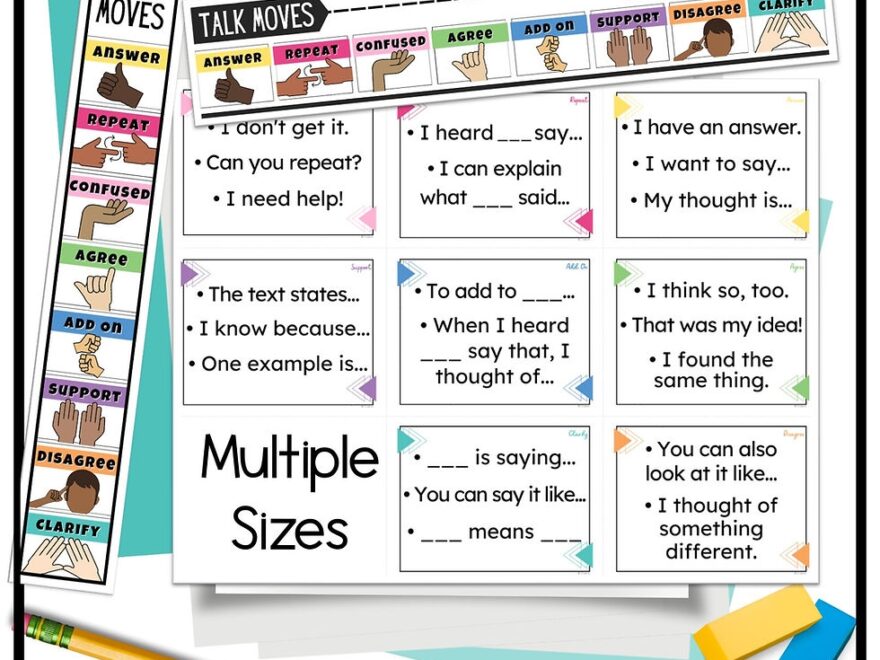 Talk Moves Posters Math Talk Bulletin Board Desk Tags Bookmarks Flip Cards MB Creations
