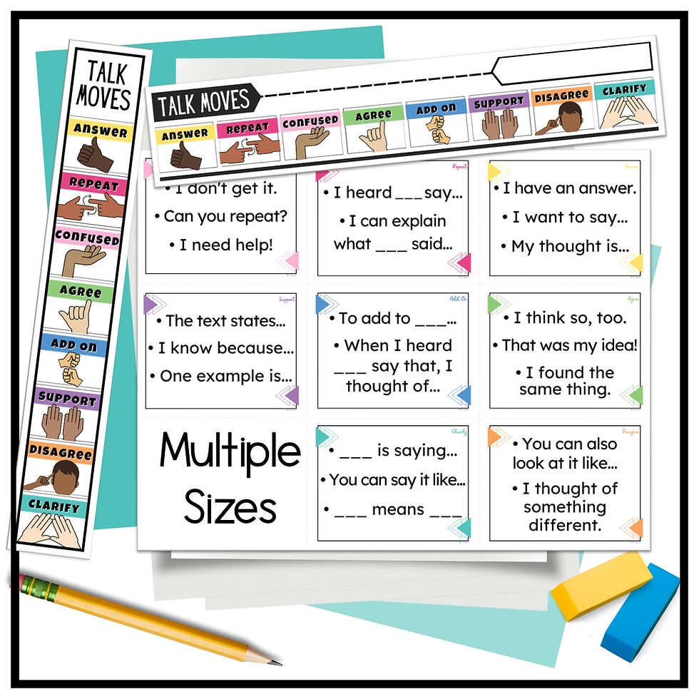 Talk Moves Posters Math Talk Bulletin Board Desk Tags Bookmarks Flip Cards MB Creations