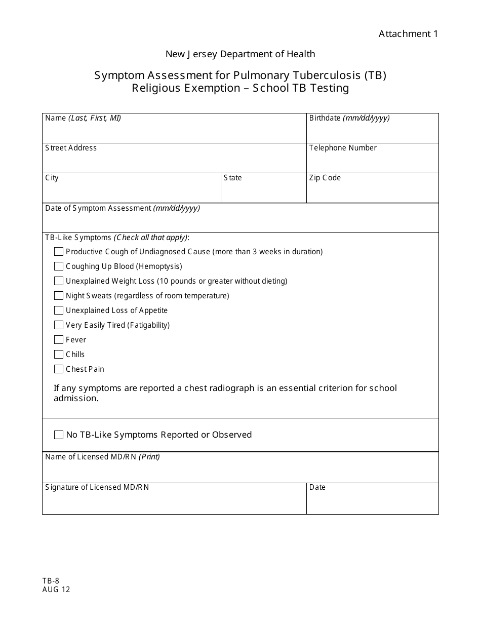 Generic Printable Tb Test Form