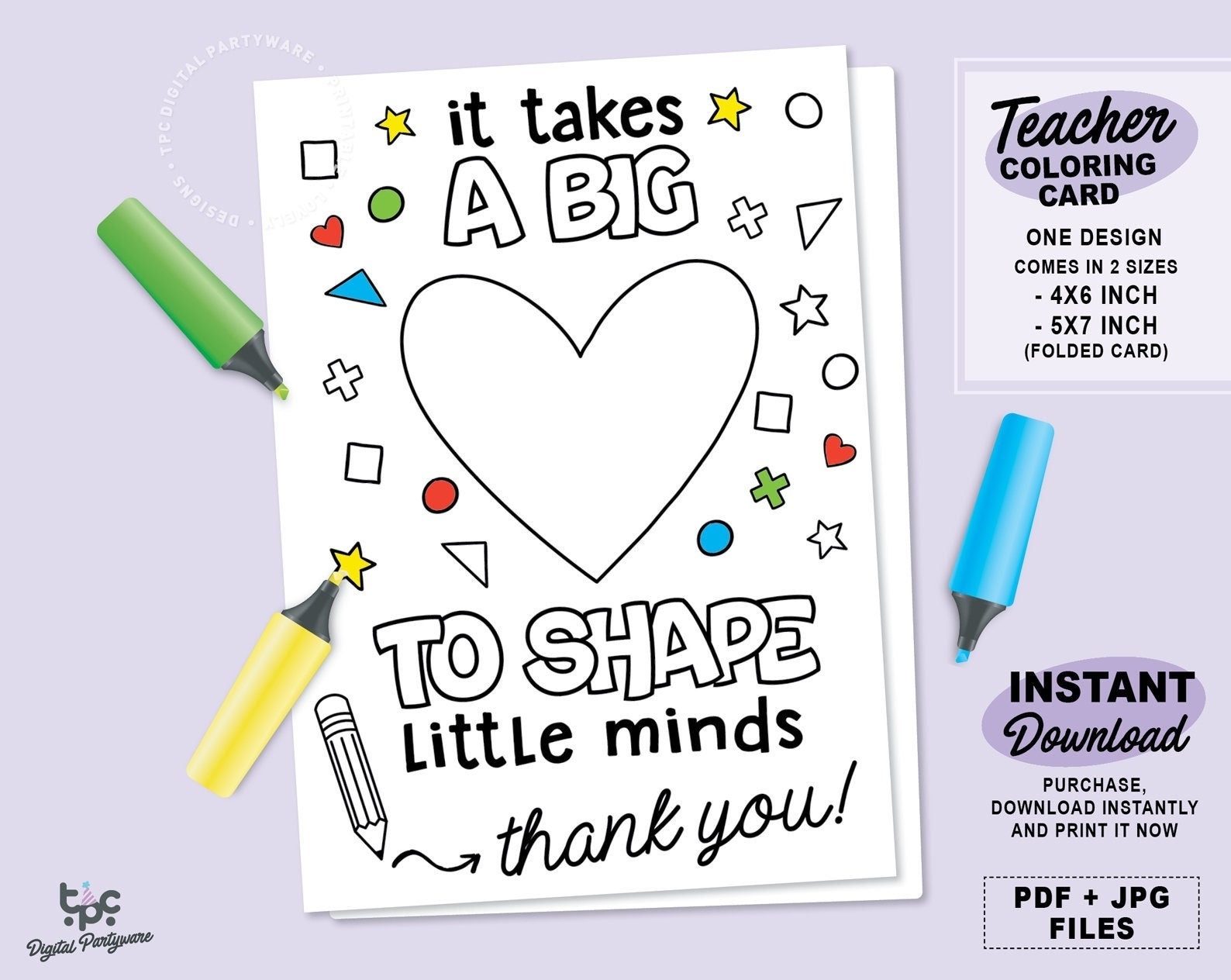 Teacher Appreciation Card Printable Coloring Card Teacher Printable Card Thank You Teacher Big Heart Teacher Appreciation Week Card Etsy