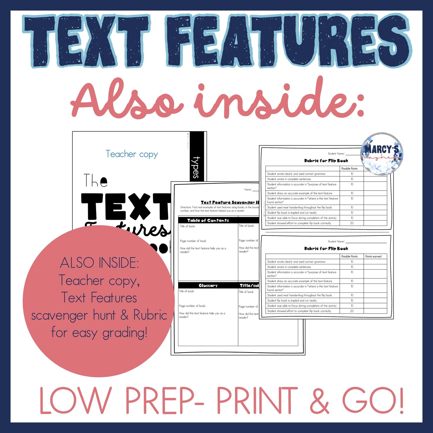 Text Features Activity Flip Book Marcys Mayhem