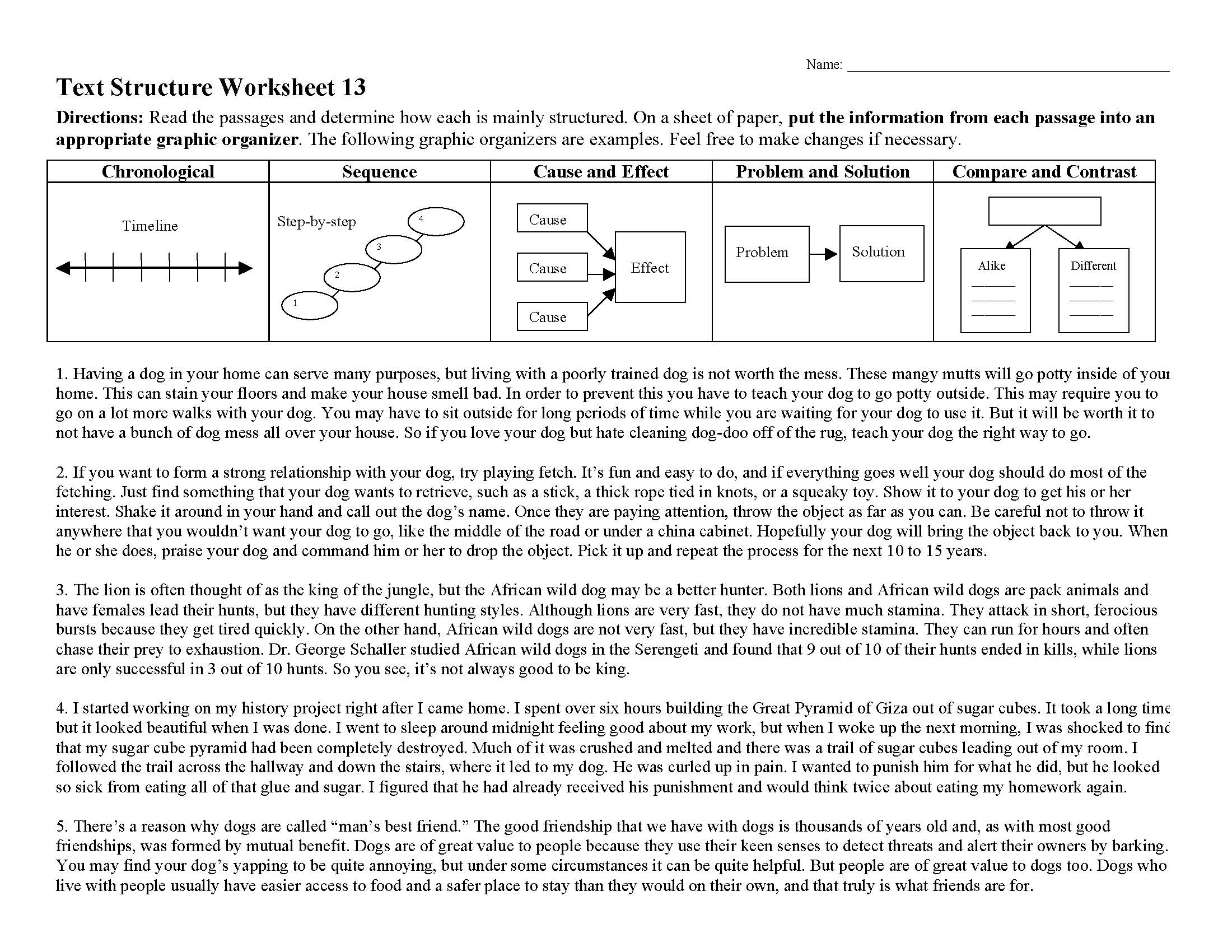 Text Structure Worksheets Reading Activities