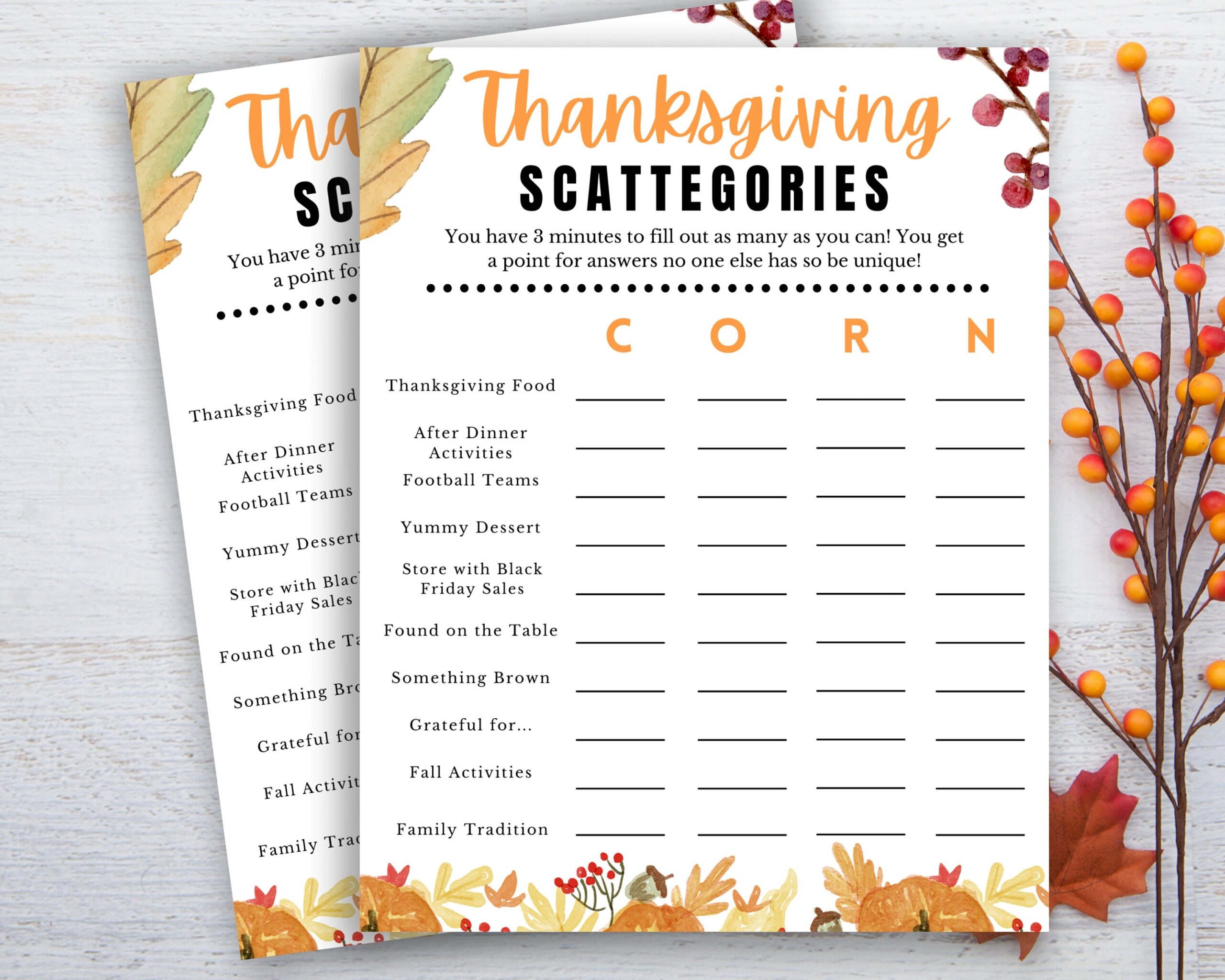 Thanksgiving Game Printable Thanksgiving Scattegories Thanksgiving Party Game Autumn Party Games Etsy