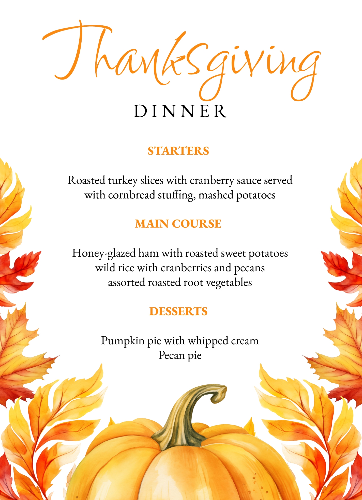 Thanksgiving Menu Free Google Docs Template Gdoc io