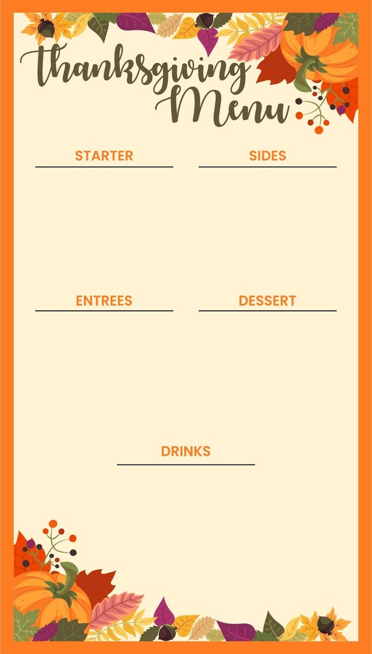 Free Printable Editable Thanksgiving Menu