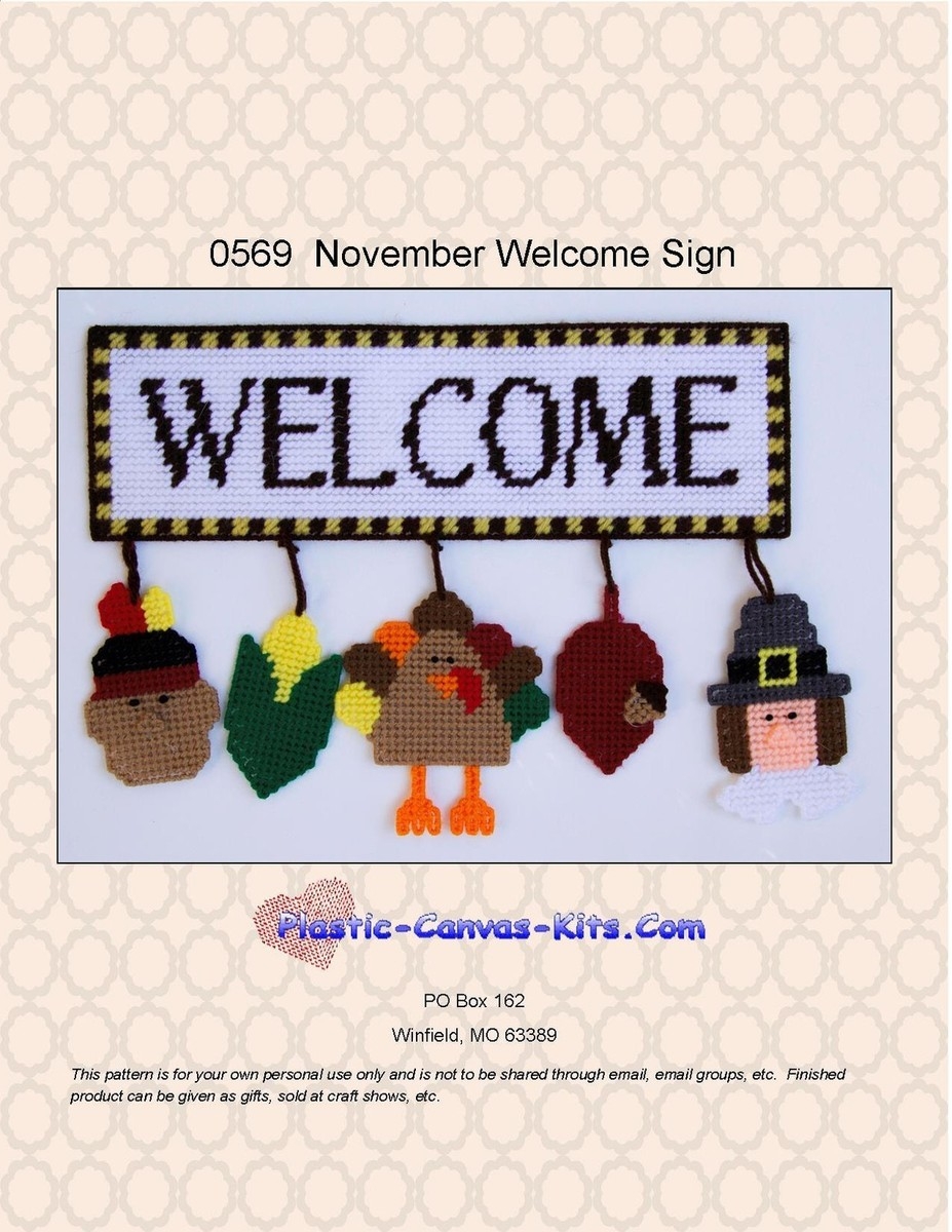 Thanksgiving November Welcome Sign Indian Pilgrim Plastic Canvas Pattern Or Kit EBay