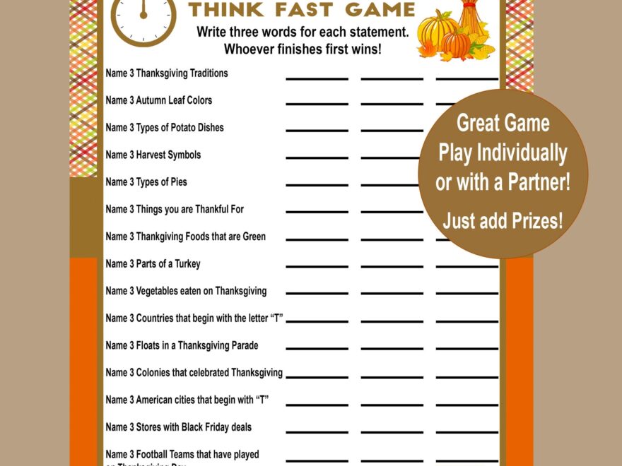 Thanksgiving Trivia Game Think Fast Game Thanksgiving Printable Games Fun Friendsgiving Game Zoom Game Family Game Instant Download Etsy Norway