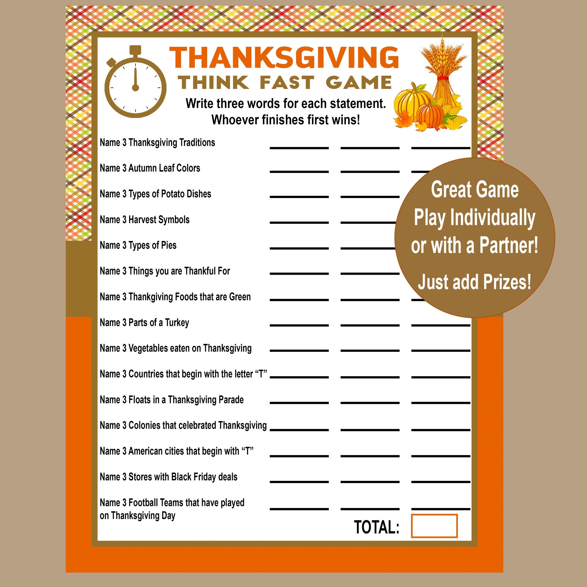 Thanksgiving Trivia Game Think Fast Game Thanksgiving Printable Games Fun Friendsgiving Game Zoom Game Family Game Instant Download Etsy Norway