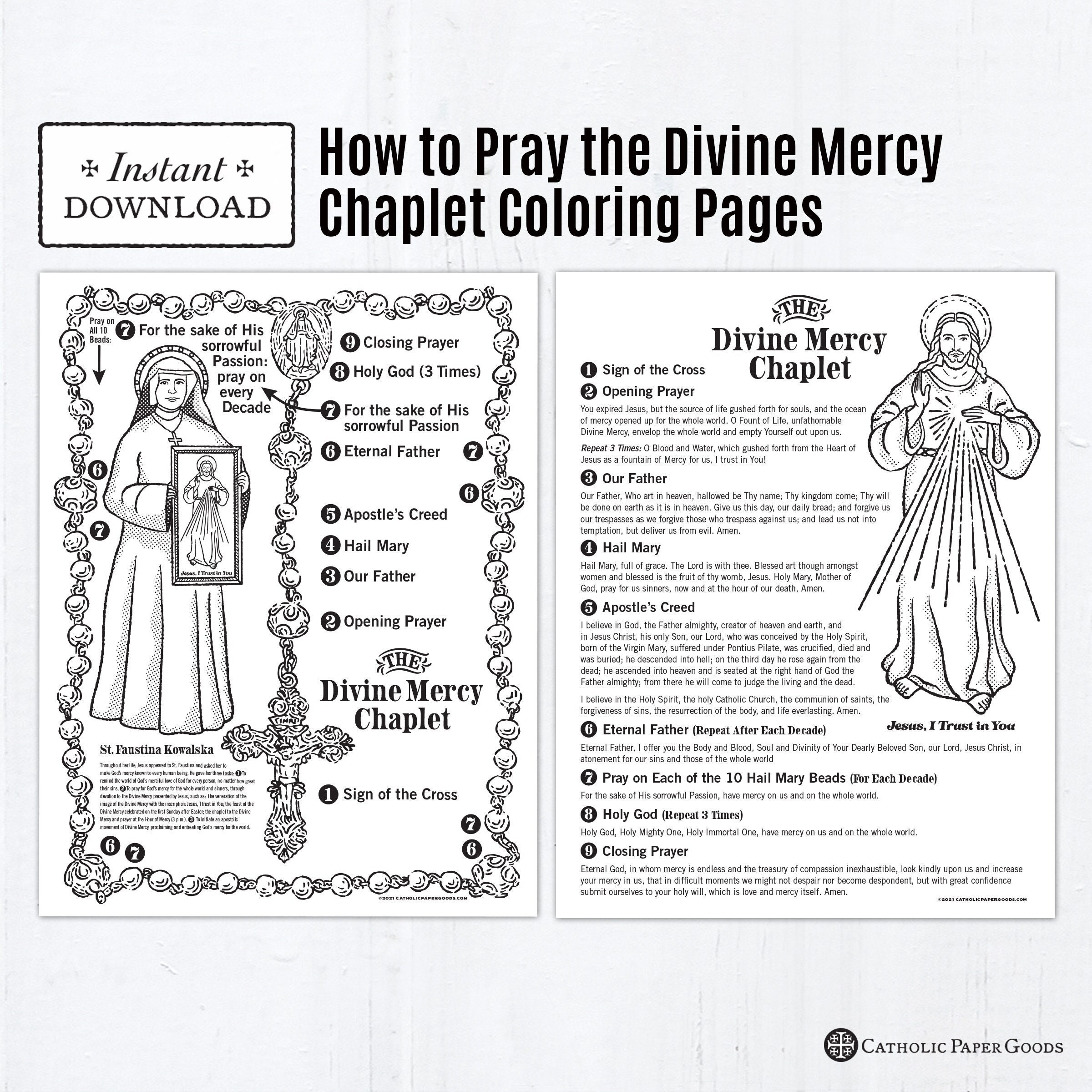 The Divine Mercy Chaplet Catholic Coloring Pages Catholic Prayers 2 Printable Coloring Pages Digital PDF