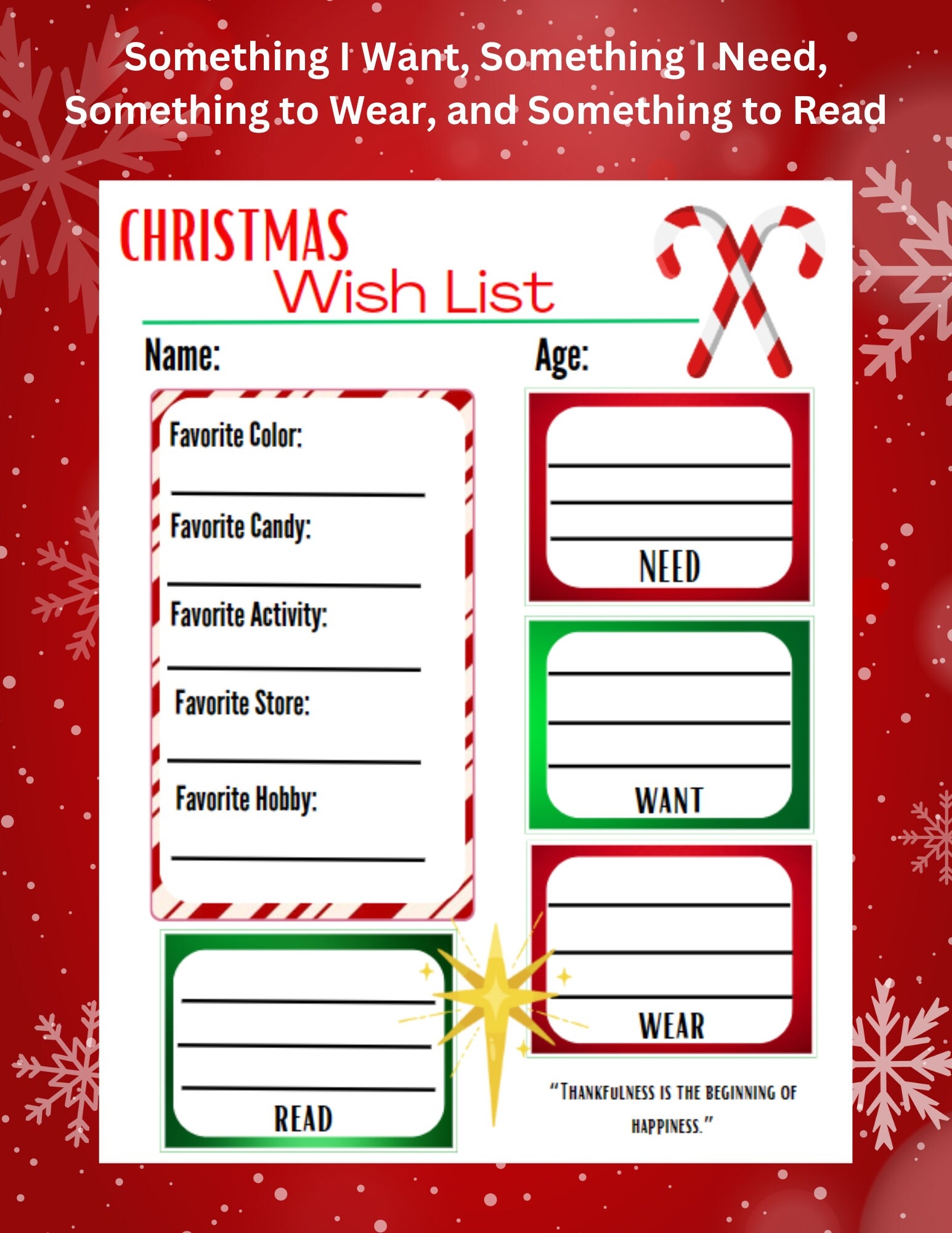 The Four Gift Rule Printable Christmas List Something I Want Something I Need Something To Wear And Something To Read Etsy