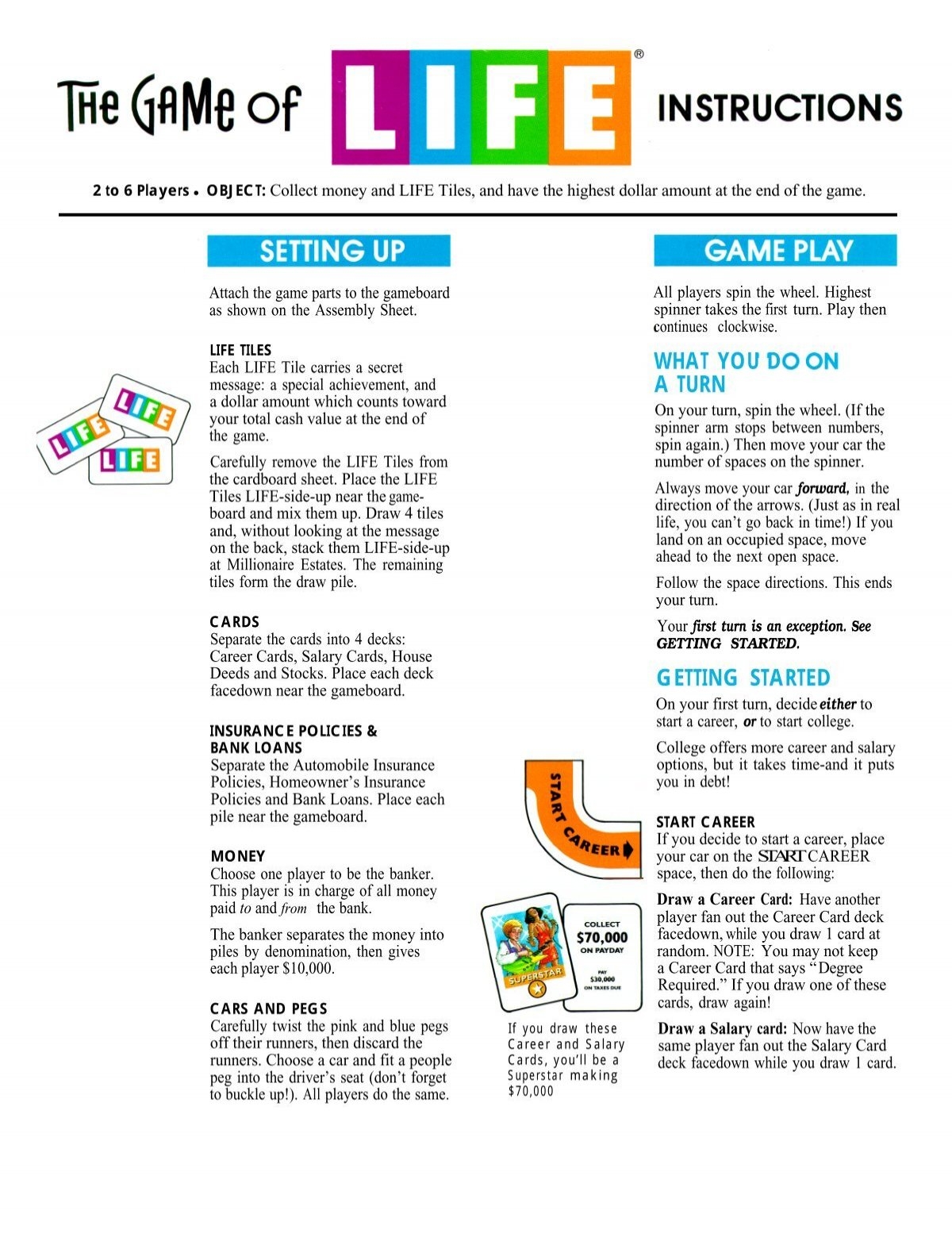 The Game Of Life Instructions Hasbro