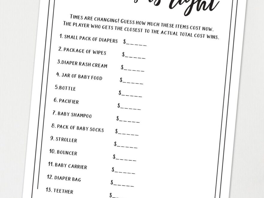The Price Is Right Baby Shower Game Printable Unique Baby Shower Game Template Funny Baby Shower Activities Rustic INSTANT DOWNLOAD Etsy