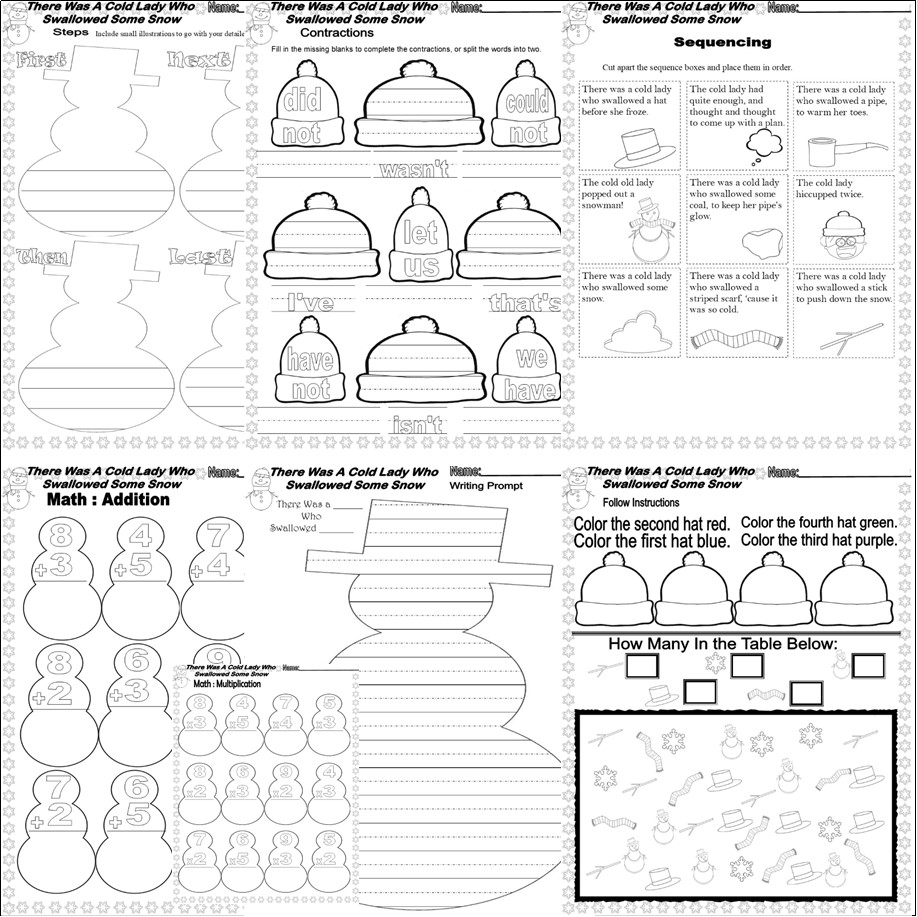 There Was A Cold Lady Who Swallowed Some Snow Winter Book Study Companion Literacy Worksheets Old Classful