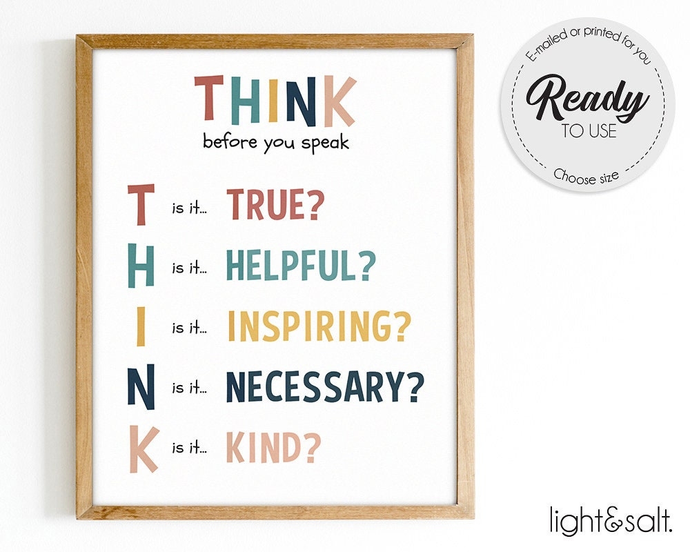Think Before You Speak Poster Rules Printable Motivational Poster Teacher Office Counselor Art Classroom Decor Montessori Wall Art Etsy
