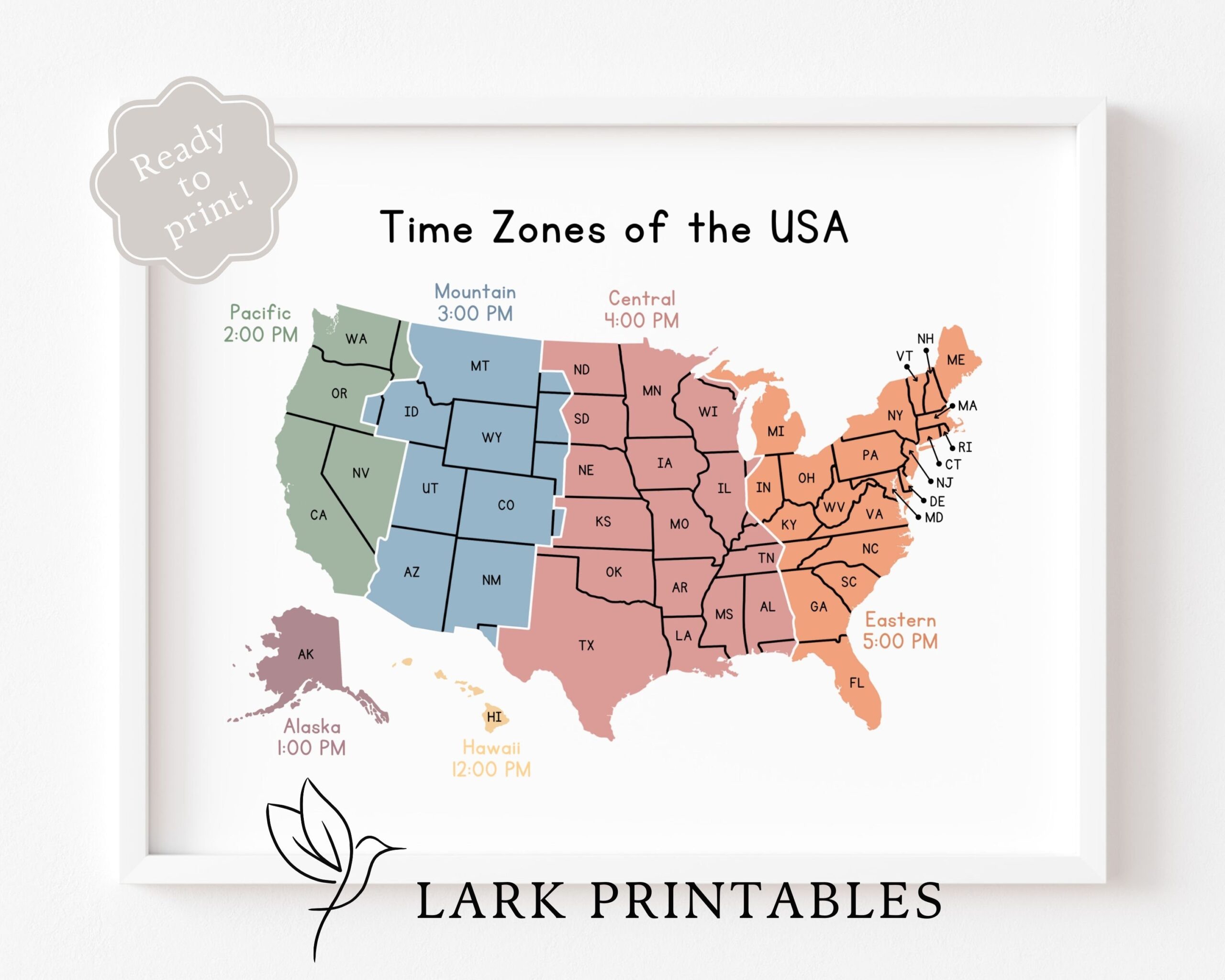 Time Zones Of The USA Map Educational Poster Printable Geography Classroom Wall Decor Montessori Homeschool Resource Time Zone United States Etsy UK