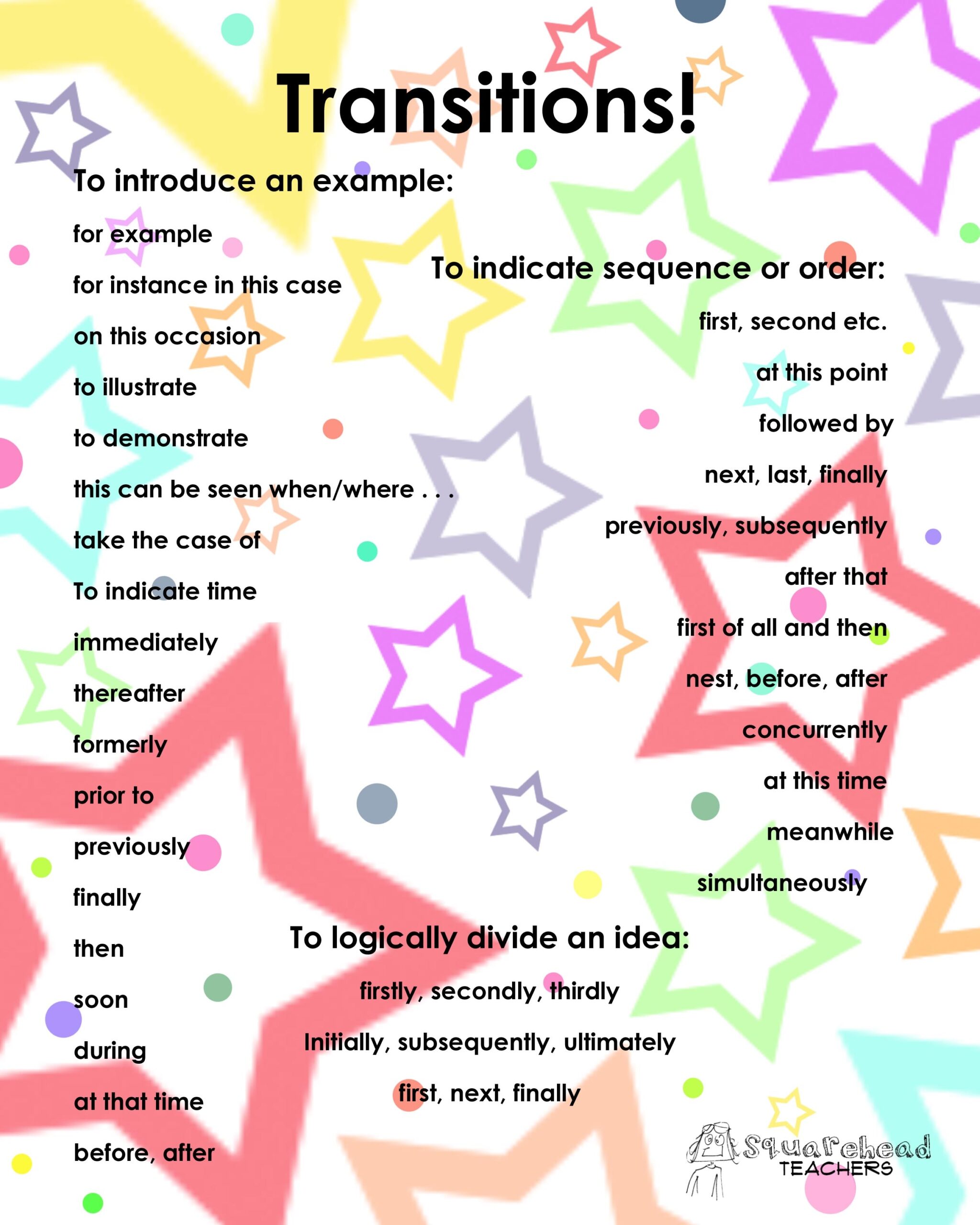 Printable List Of Transition Words