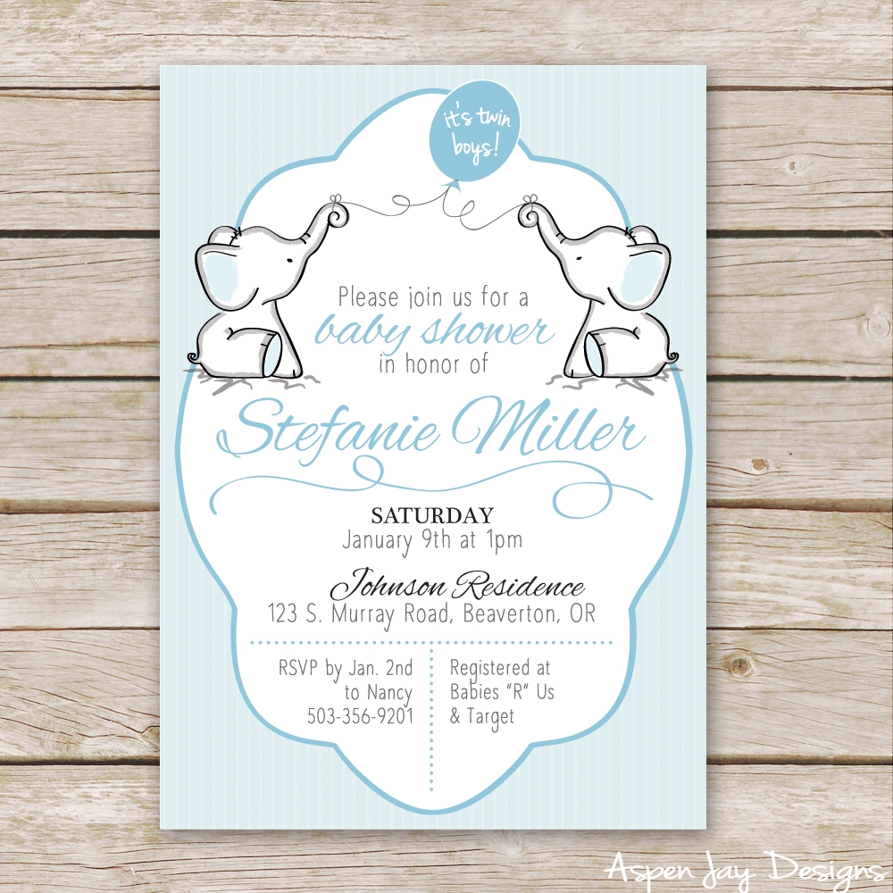 Twin Elephant Baby Shower Guest Book Printable Aspen Jay