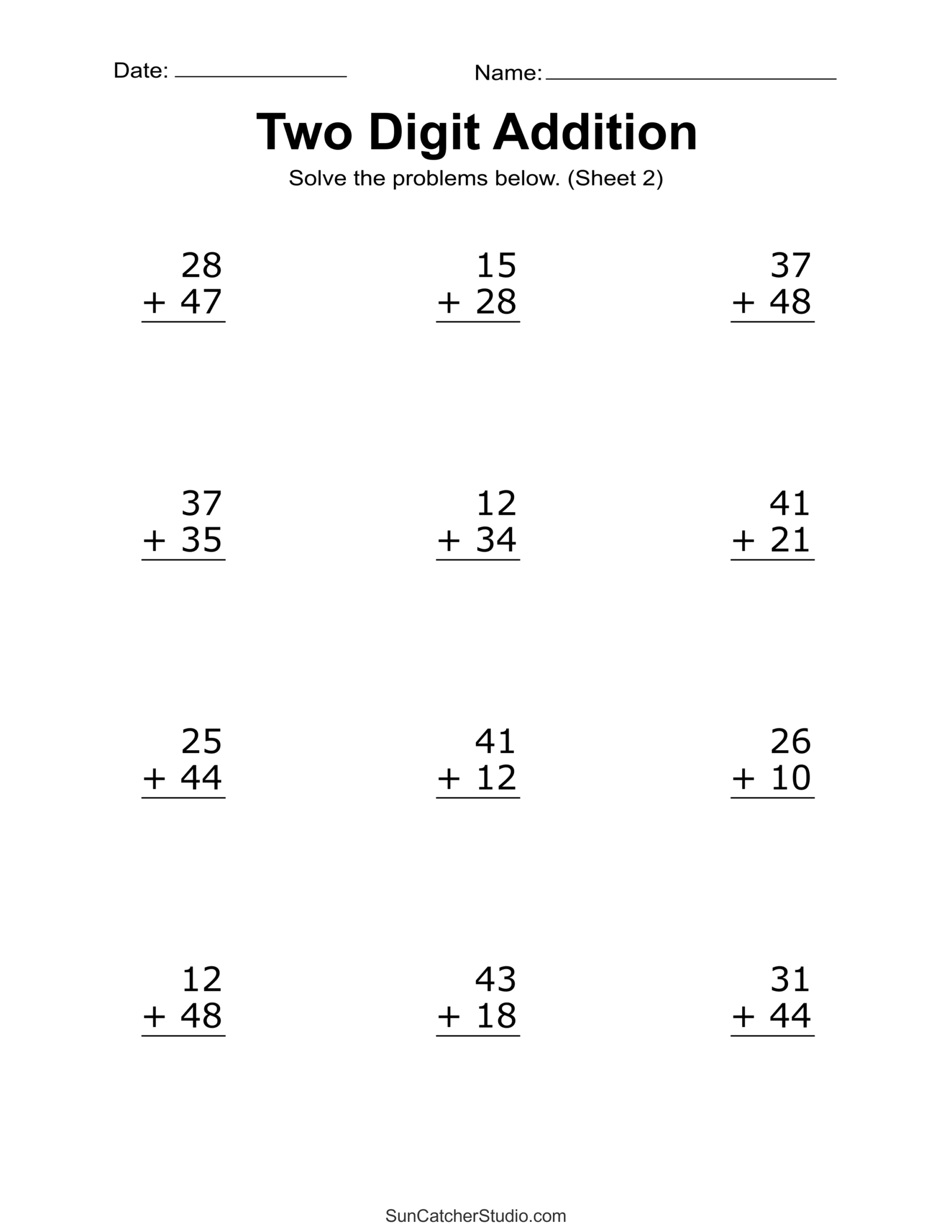 Printable Addition Worksheets For 2Nd Grade