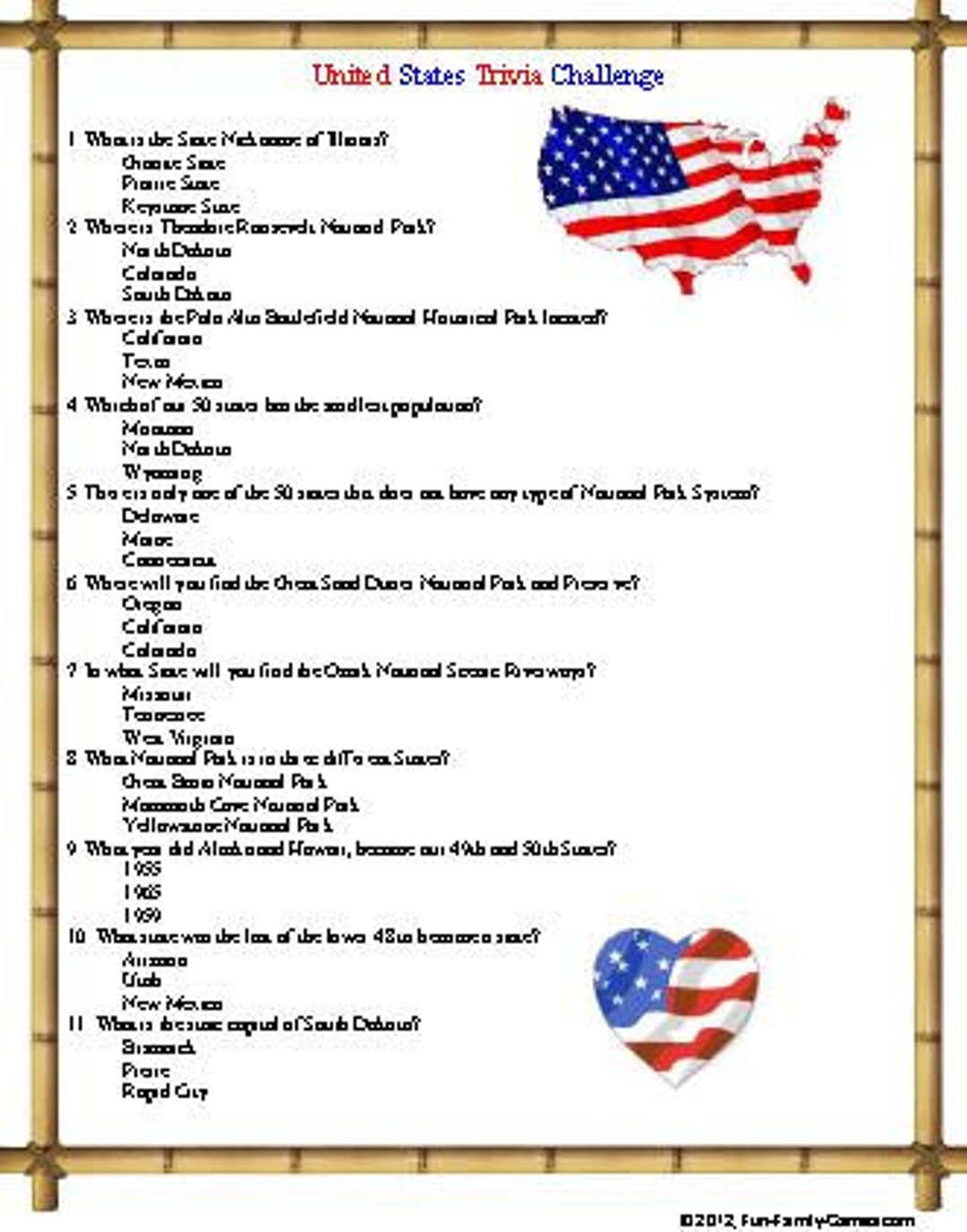 Usa Trivia Questions And Answers Printable