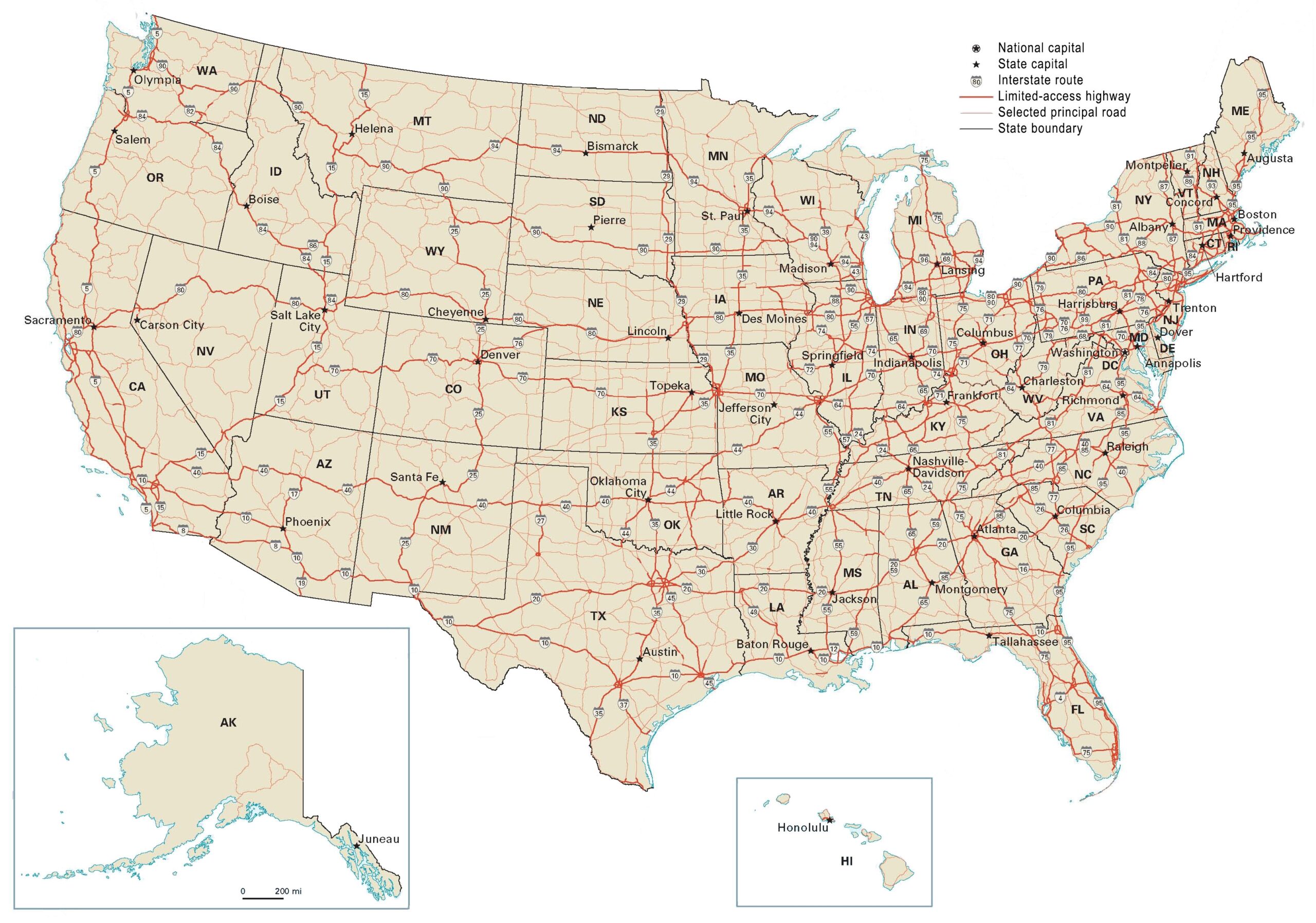 Printable Road Map Of The United States