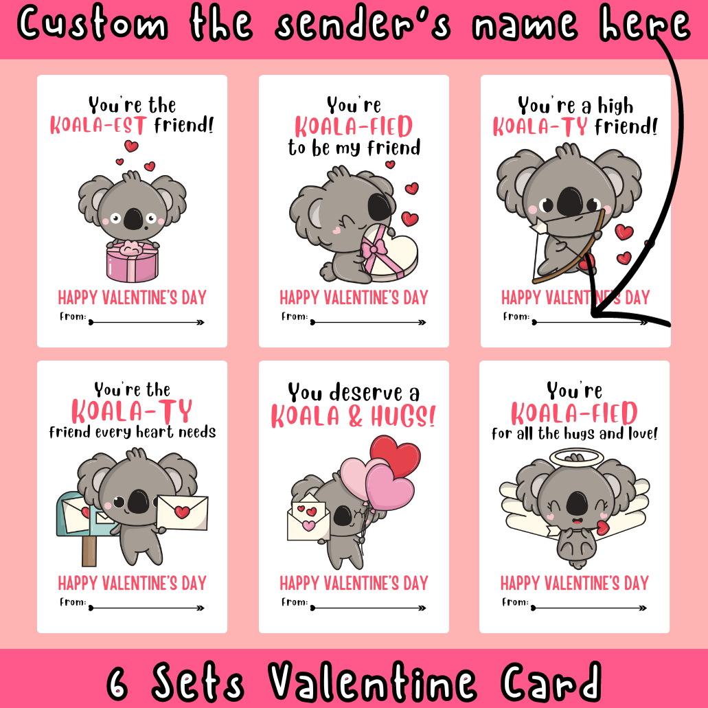 Valentine s Day Card Koala Theme Printable Digital Card Made By Teachers