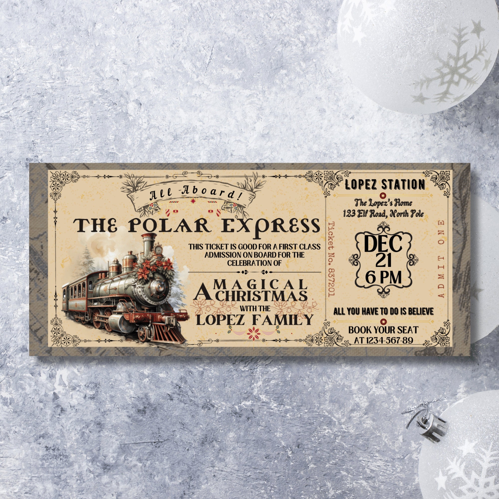 Vintage Polar Express Ticket Invitation Christmas Party Ticket Template CANVA Polar Express Party Train Ticket Editable Printable Invite Etsy
