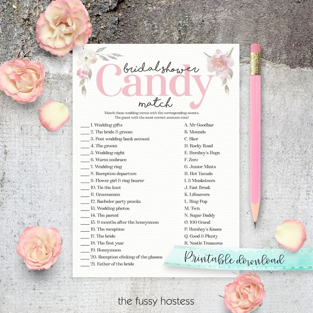 Candy Bar Bridal Shower Game Free Printable