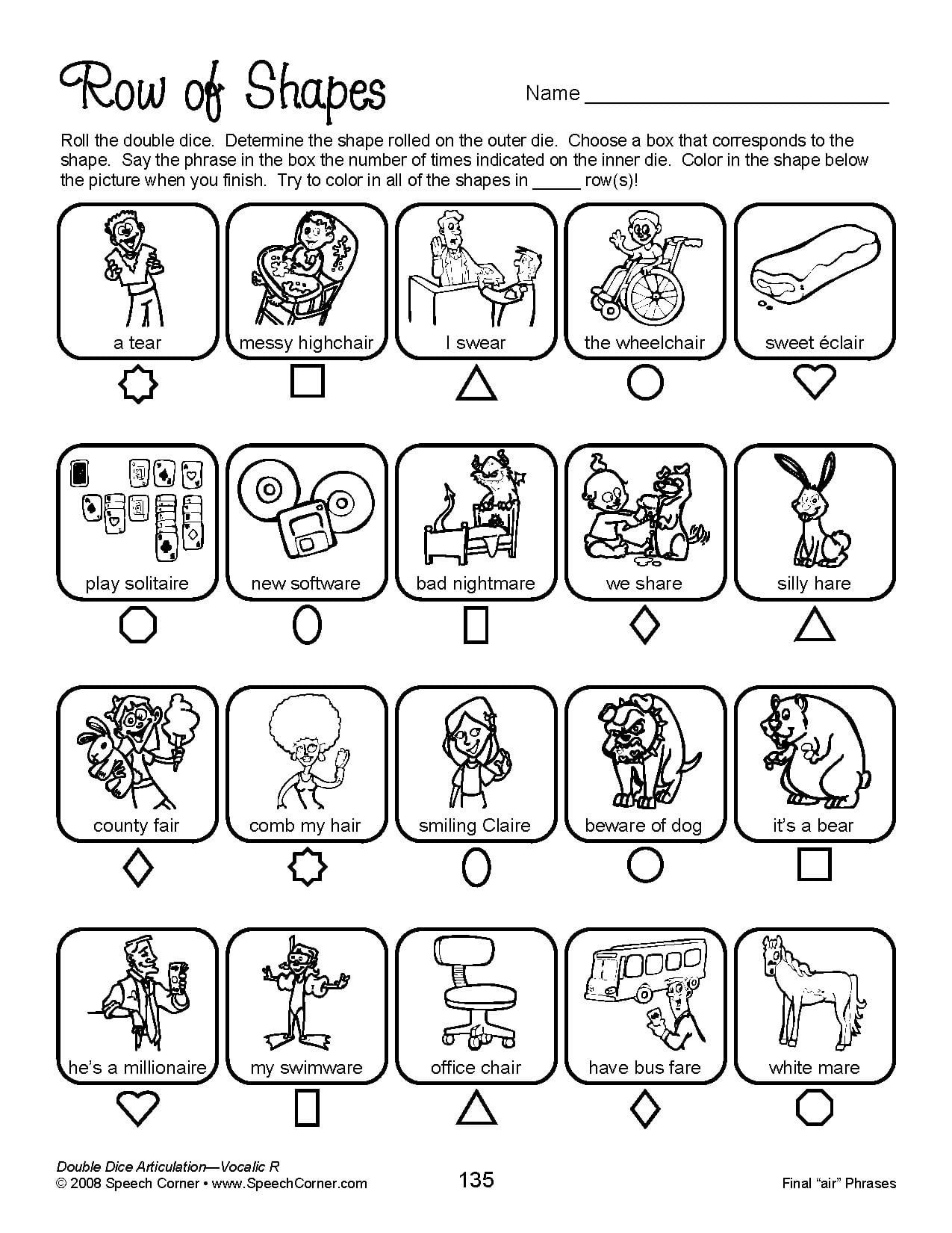 VOCALIC R SPEECH THERAPY ARTICULATION THERAPY R ARTICULATION Worksheets Library