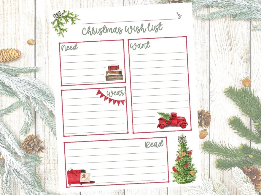Want Need Wear Read Christmas List Printable Christmas Wish List Printable Kids Christmas List Printable Etsy