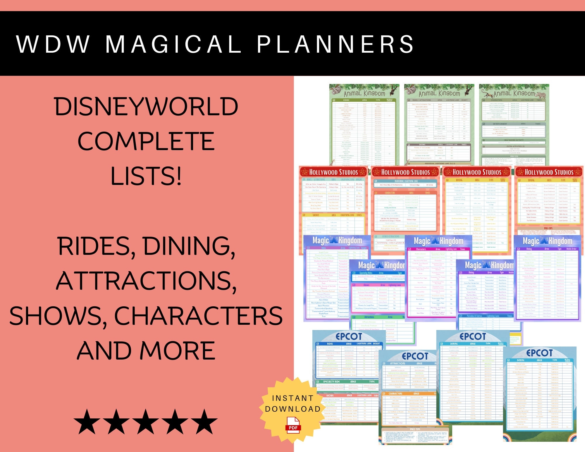 WDW Lists updated 2025 Rides Attractions Characters Shows Dining Options More Orlando Theme Park Printable Download PDF Etsy Ireland